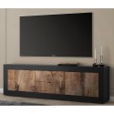 Industrial mobile TV stand 210cm with 2 doors, 2 drawers and black wooden finish Visio NP. Discounts