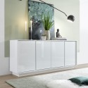Modern white gloss living room sideboard with 4 doors 180cm Connie Ice. Discounts