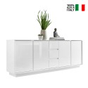 Modern 210cm Sideboard with 4 Doors and 3 Glossy White Drawers Maine Ice On Sale
