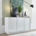 Living Room Kitchen Mobile Cabinet 3 Doors 138cm Glossy White Dimas Ice Promotion