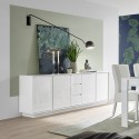 Modern 210cm Sideboard with 4 Doors and 3 Glossy White Drawers Maine Ice Sale