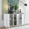 Living Room Kitchen Mobile Cabinet 3 Doors 138cm Glossy White Dimas Ice Catalog