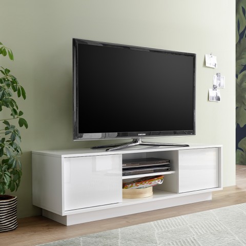 "138cm Modern Glossy White Living Room TV Stand with 2 Doors: Dener Ice Mobile" Promotion