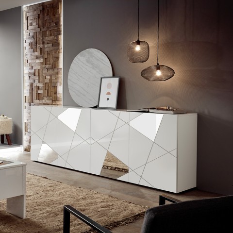 Living room cabinet with 4 doors 241cm glossy white Vittoria WH L with mirror. Promotion