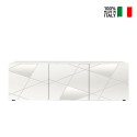Low glossy white 3-door TV cabinet on wheels 181cm Brema WH Vittoria. On Sale
