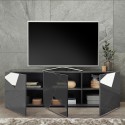Mobile TV stand with 3 modern glossy grey doors - Brema GR Vittoria. Bulk Discounts