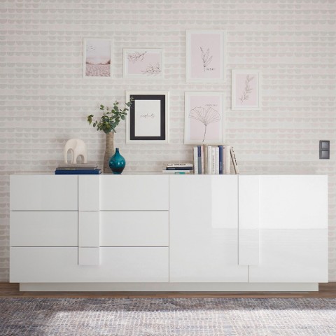 Modern 2-door 3-drawer glossy white sideboard Jupiter WH L1. Promotion