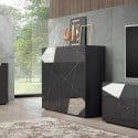Modern glossy grey sideboard with 2 mirrored doors Vittoria Glam GR. Discounts
