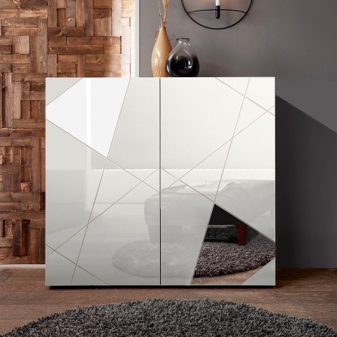 White geometric design 2-door living room cupboard Vittoria Glam WH. Promotion