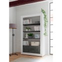 Mobile living room bookcase with 3 shelves, 2 glossy white doors and black Wally BX. Sale