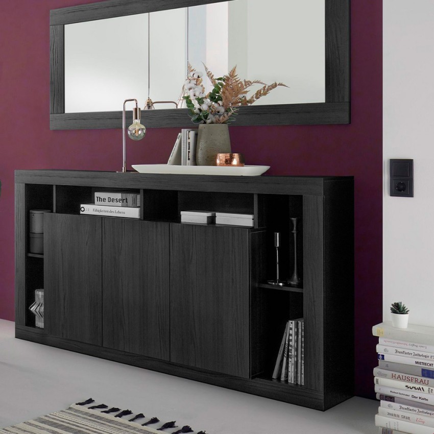Modern Black Wood Sideboard Buffet with 3 Doors, 172cm, Vivian NR Promotion