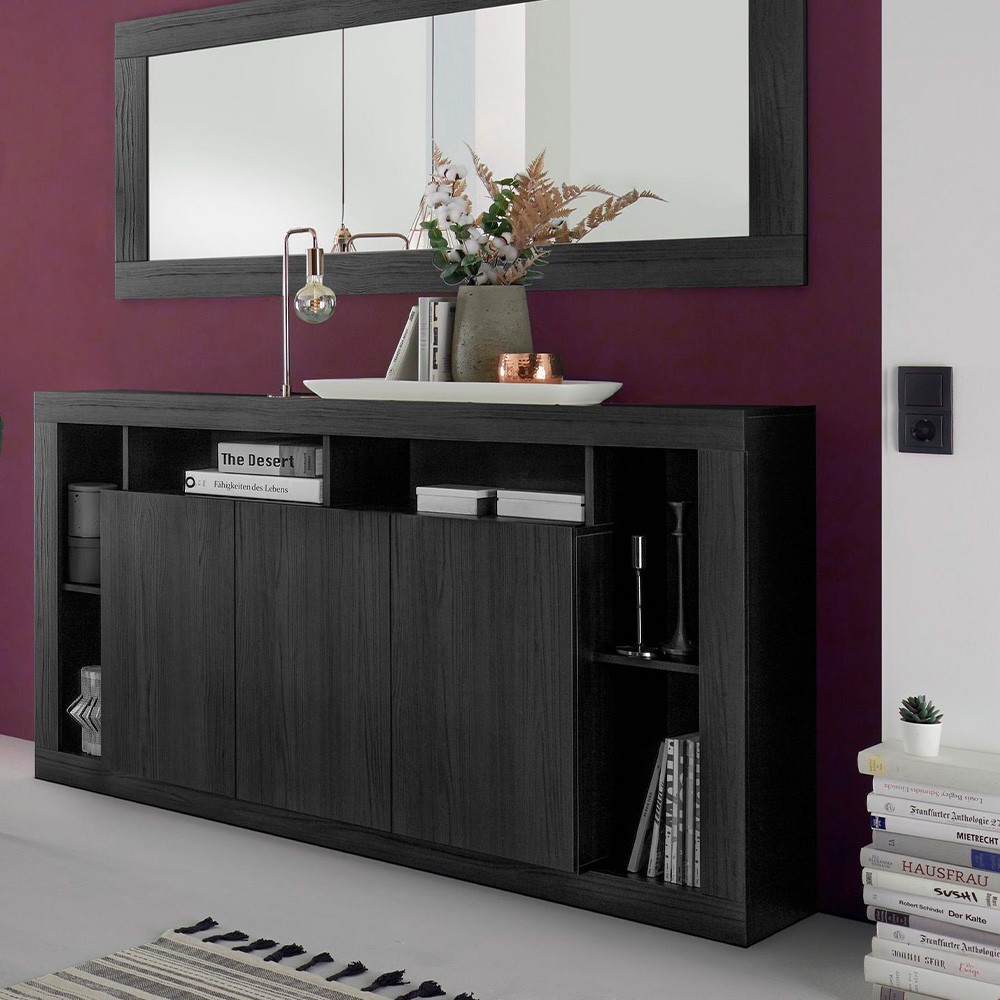 Modern black wooden sideboard buffet with 3 doors 172cm Vivian NR.