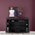 Black wooden sideboard with 2 doors, 3 drawers, modern design, Shelf NR. Discounts