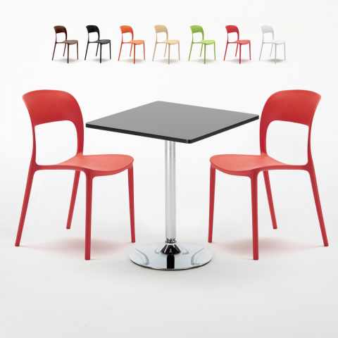 Mojito Set Made of a 70x70cm Black Square Table and 2 Colourful Restaurant Chairs