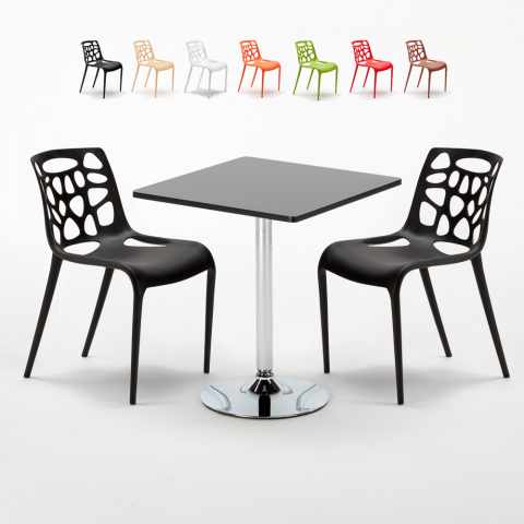 Mojito Set Made of a 70x70cm Black Square Table and 2 Colourful Gelateria Chairs