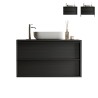 Bloom 92 modern suspended bathroom cabinet on the ground with 2 drawers and black sink. Promotion
