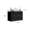 Bloom 92 modern suspended bathroom cabinet on the ground with 2 drawers and black sink. Cost