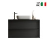 Bloom 92 modern suspended bathroom cabinet on the ground with 2 drawers and black sink. Discounts