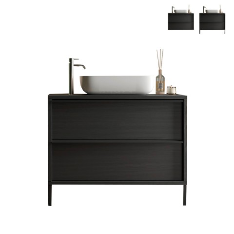 Floor-standing Suspended Modern Black Bathroom Unit with Two Drawers and Bloom 79 Washbasin. Promotion