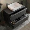 Floor-standing Suspended Modern Black Bathroom Unit with Two Drawers and Bloom 79 Washbasin. Measures