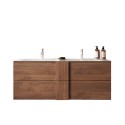 Wall-mounted bathroom cabinet in wood with double sink 2 drawers 122x47x53cm Duet S. On Sale
