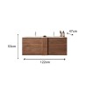Wall-mounted bathroom cabinet in wood with double sink 2 drawers 122x47x53cm Duet S. Sale