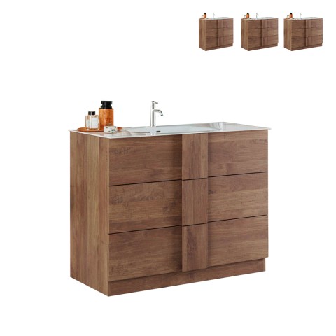 Floor-standing wooden bathroom cabinet with 3 drawers and Etoile ceramic sink Promotion