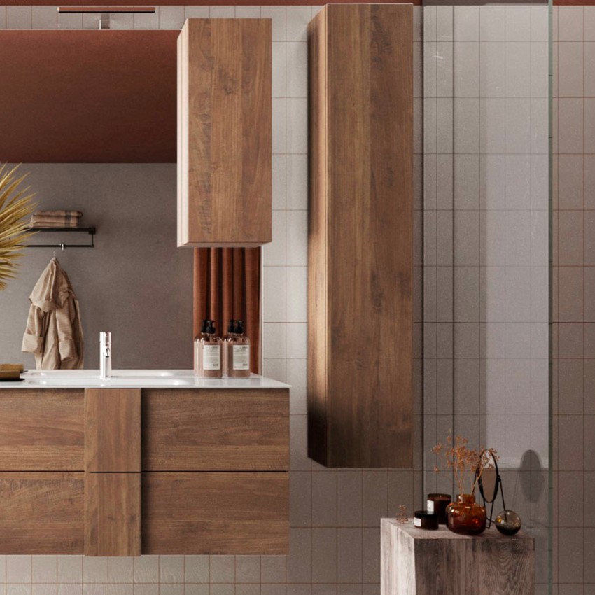 Wooden suspended modern 1-door wall-mounted bathroom cabinet Jaya. Promotion