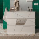 Floor-standing glossy white bathroom cabinet with 3 drawers and June basin. Sale