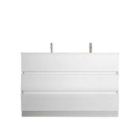 Floor-mounted modern white bathroom unit with 3 drawers and double sink Ikon T. Promotion