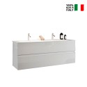 Double basin suspended bathroom cabinet with 2 glossy white drawers Ikon S. On Sale