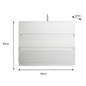 Modern white glossy ground bathroom cabinet with 3 drawers and sink Joey. Measures