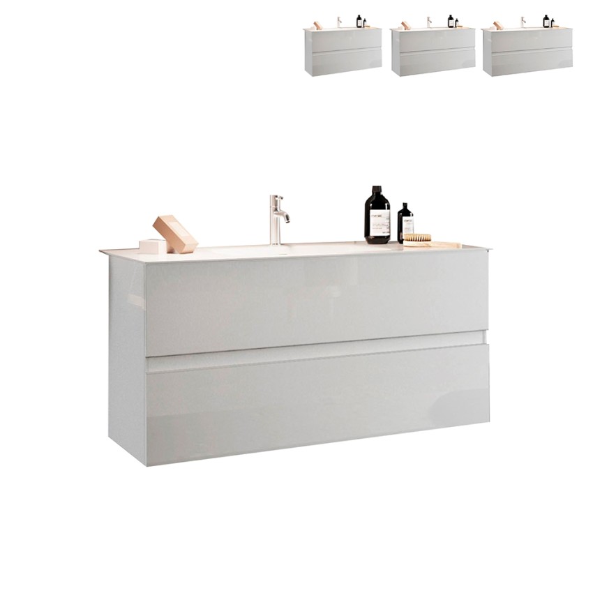 Suspended modern bathroom cabinet with glossy white sink and 2 drawers Add On Sale