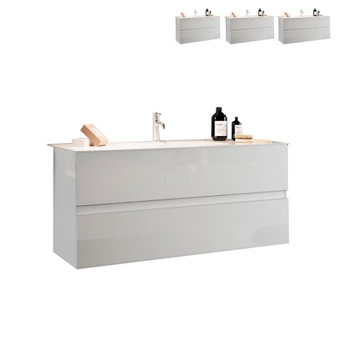 Suspended modern bathroom cabinet with glossy white sink and 2 drawers Add Promotion