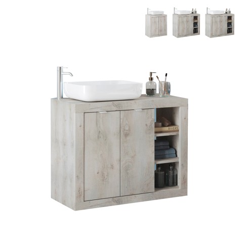 Modern white wooden floor-standing bathroom cabinet with 2 doors and Griff sink. Promotion