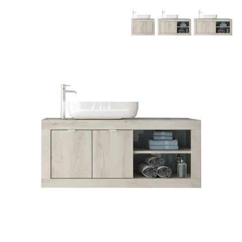 Suspended modern white wooden bathroom cabinet with sink and 2 doors Alon. Promotion