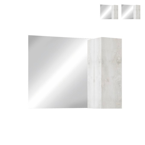 Bathroom mirror with LED light and suspended column 1 white wood door Evin. Promotion