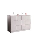 Feel T Dama glossy white floor-standing double washbasin bathroom cabinet with 3 drawers. Offers