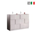 Feel T Dama glossy white floor-standing double washbasin bathroom cabinet with 3 drawers. On Sale