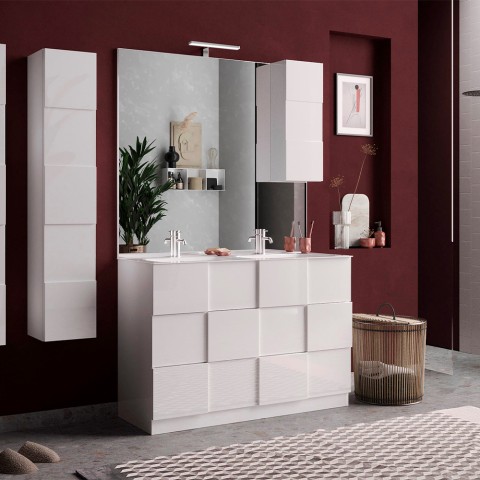 Feel T Dama glossy white floor-standing double washbasin bathroom cabinet with 3 drawers. Promotion