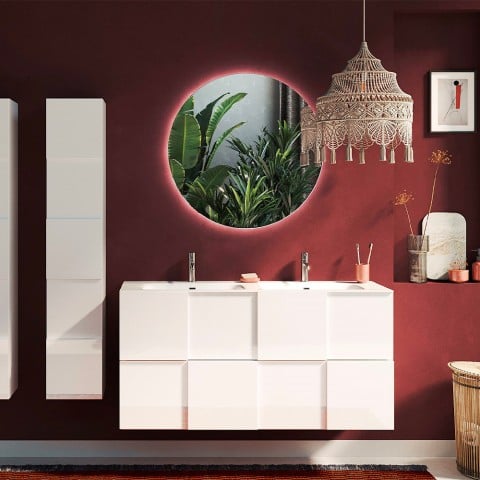 Suspended bathroom mobile with double washbasin 2 drawers glossy white Feel S Dama. Promotion