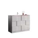 Floor-mounted bathroom cabinet with 3 glossy white drawers and Tetra Dama sink. Cost