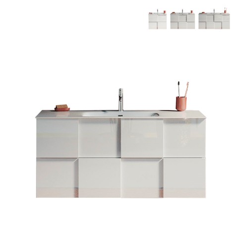 Gambit Dama glossy white suspended bathroom cabinet with sink and 3 drawers. Promotion