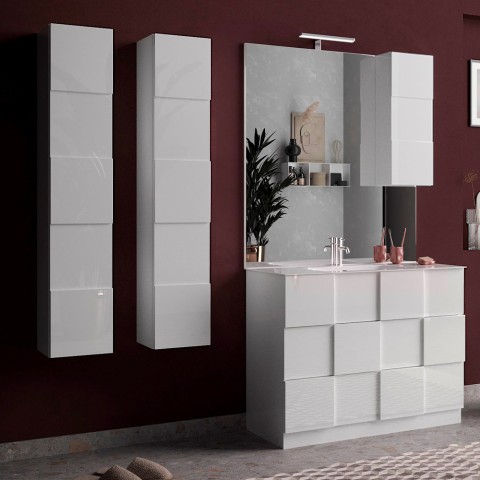 Modern suspended bathroom column with 1 glossy white door Raissa Dama. Promotion
