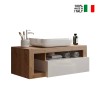 Modern suspended bathroom vanity unit with white wooden drawer and Kura BW washbasin. Bulk Discounts