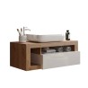 Modern suspended bathroom vanity unit with white wooden drawer and Kura BW washbasin. Characteristics