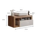 Modern suspended bathroom vanity unit with white wooden drawer and Kura BW washbasin. Cost