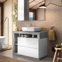 Floor-mounted bathroom mobile unit with washbasin, 2 drawers, white, grey and cementy Jarad BC. Sale