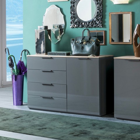 Living room mobile credenza madia 1 door 4 drawers gray wood Tomei. Promotion
