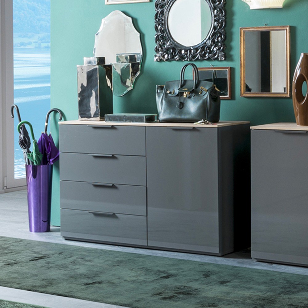 Living room mobile credenza madia 1 door 4 drawers gray wood Tomei.